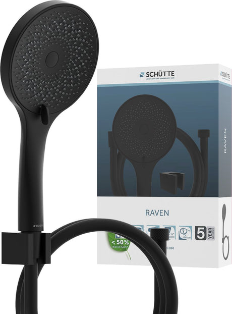 Ensemble de bain Schütte Raven comprenant douchette, flexible et support mural - ø 12,5 cm - 3 positions - noir mat