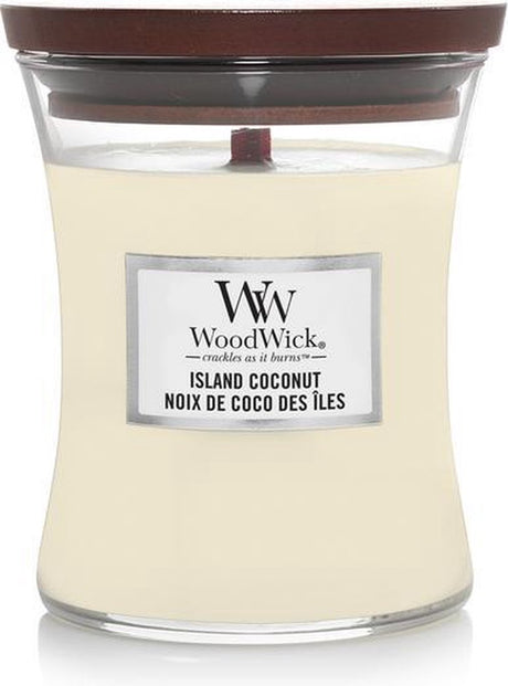 Bougie parfumée moyenne Woodwick Hourglass - noix de coco des îles - 60 heures de combustion