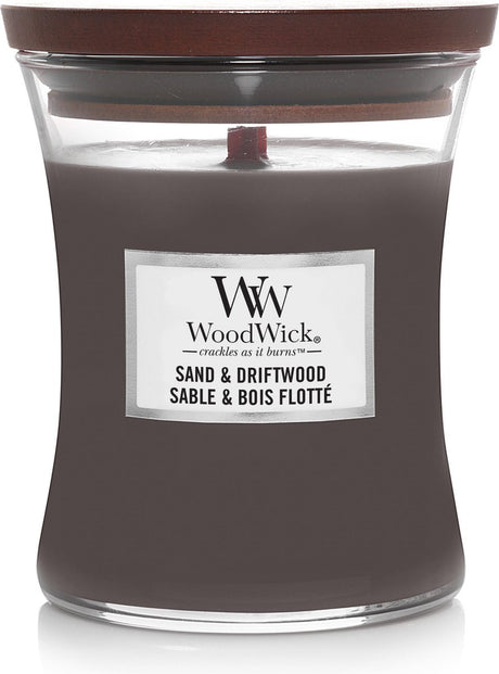 Bougie parfumée moyenne Woodwick Hourglass - Bois flotté sable - 60 heures de combustion