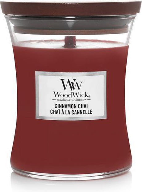 Bougie parfumée moyenne Woodwick Hourglass - Chai à la cannelle - 60 heures de combustion