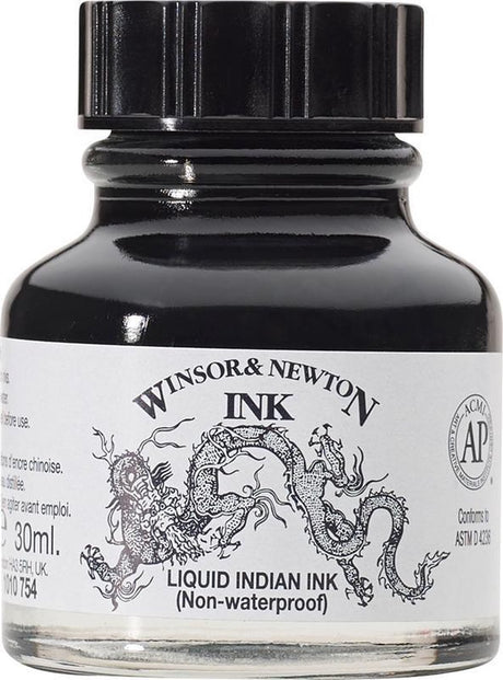 Winsor Newton 1010754 Encre de Chine liquide 30 ml – Teinte à dessin, séchage rapide, pour pinceau, stylo et aérographe