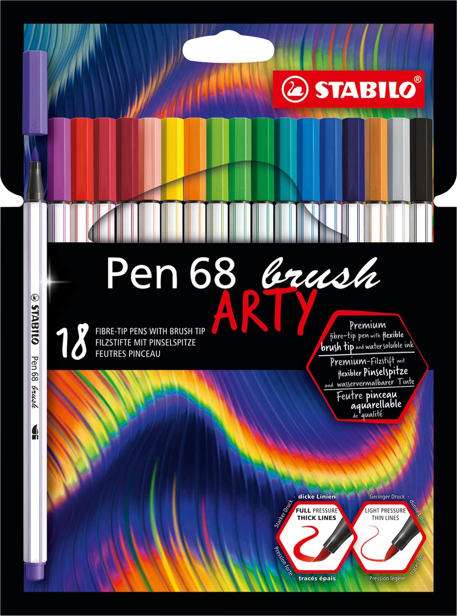 Stabilo pen 68 pinceau - feutre - arty - set de 18 pièces
