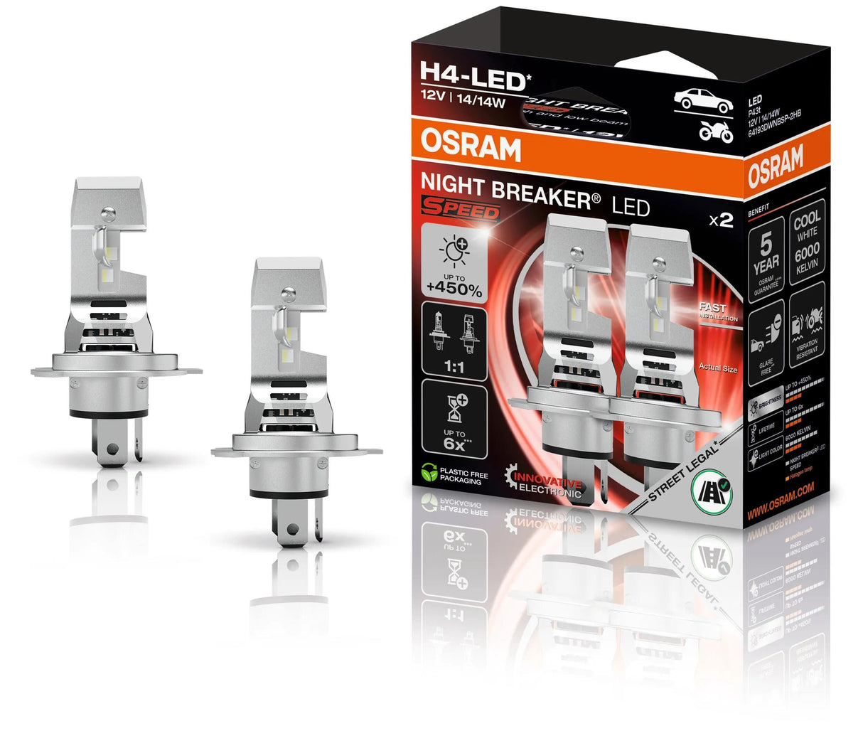 Osram hauptlampe disjoncteur de nuit led vitesse 450 lampe h4 450 2vpe 12v 14w disjoncteur de nuit led