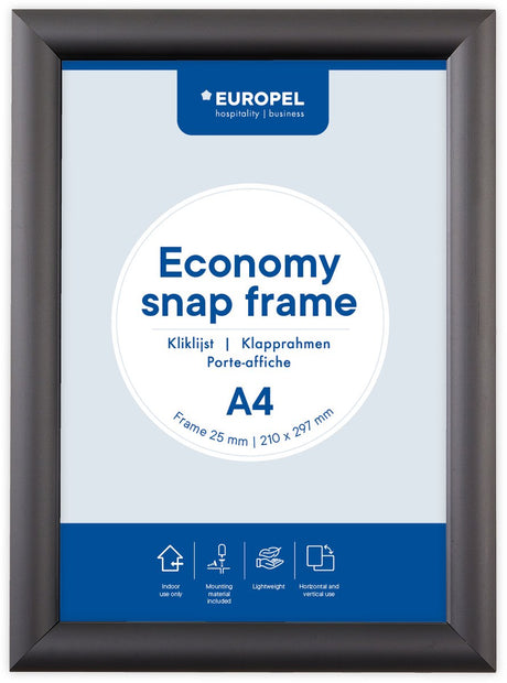 Europel economy kliklijst – posterlijst – a4 – 21 x 29,7 cm – 25mm – aluminium – zwart