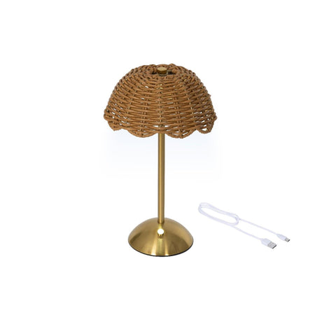 Lumineo led tafellamp oplaadbaar wicker goud ø17,5xh30cm