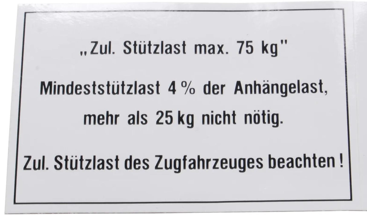 Bünte plaque charge statique remorque de vélo plaque de charge 75 kg 105x74 mm