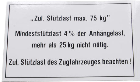 Bünte plaque charge statique remorque de vélo plaque de charge 75 kg 105x74 mm