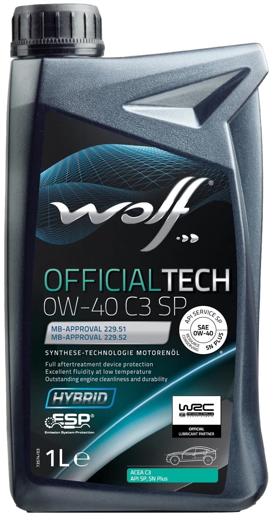 Huile moteur Wolf officialtech c3 sp . huile moteur 0w-40 1l off.tech c3 sp