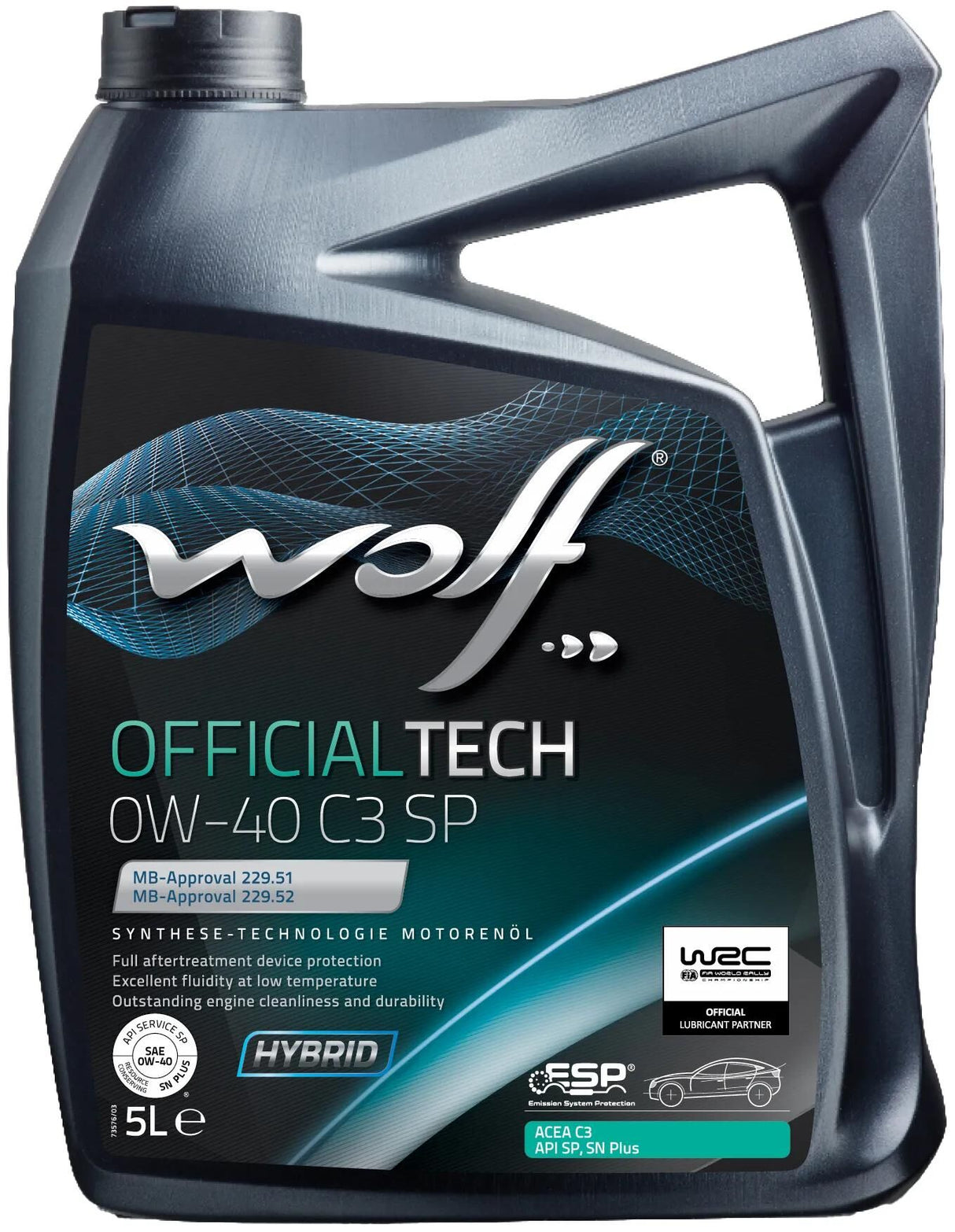 Huile moteur Wolf officialtech c3 sp . huile moteur 0w40 5l off.tech c3 sp