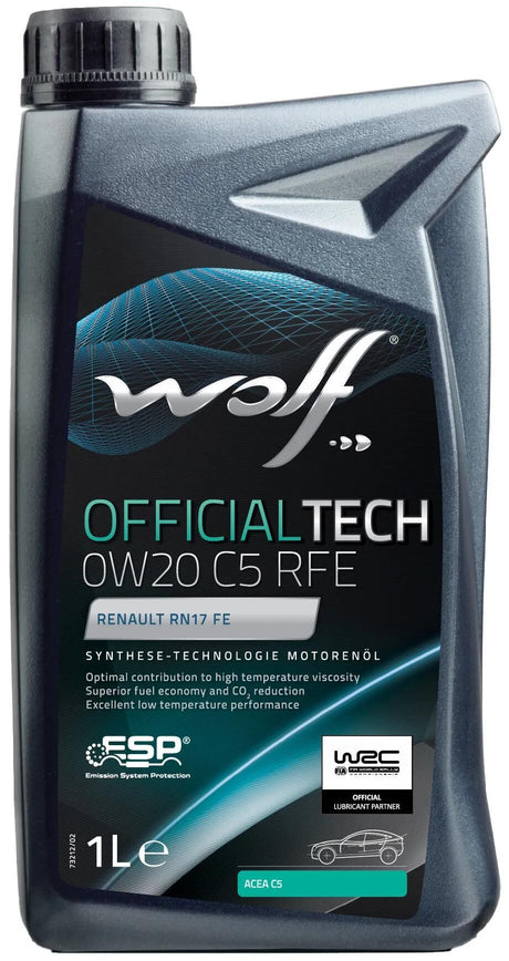 Huile moteur Wolf OfficialTech C5 RFE. huile moteur 0w20 1l offici.tech c5 rfe