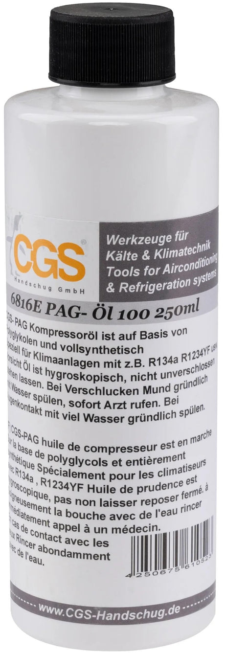 Huile de compresseur de climatisation CGS. page huile 250ml iso100