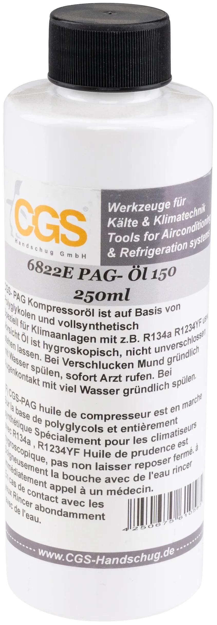 Huile de compresseur de climatisation CGS. page huile 250ml iso150