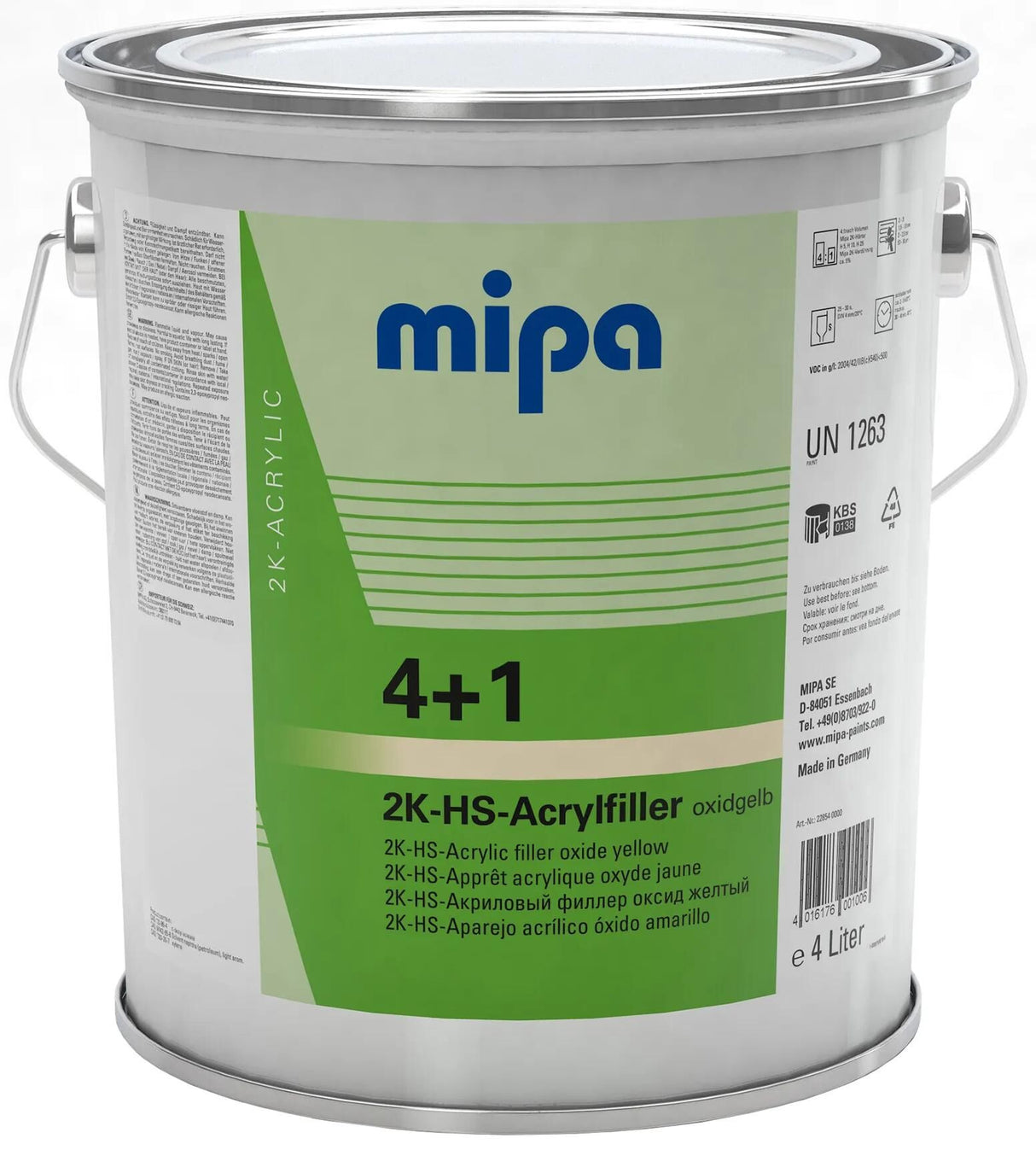 Mastic acrylique Mipa 4+1 hs 4+1 filtre acrylique hs 4l jaune oxyd