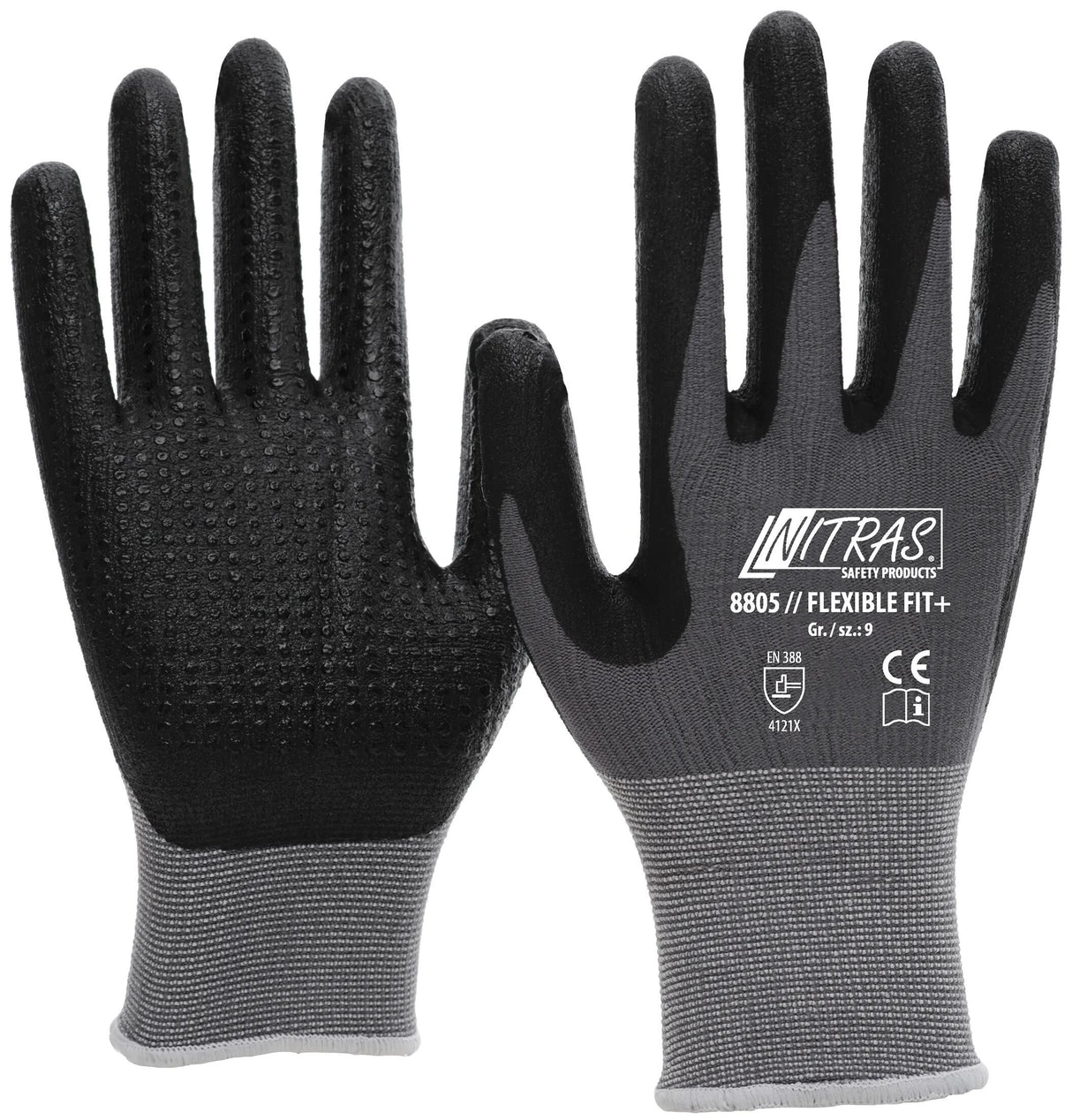 Nitras sécurité gant de mécanicien nitras flexible fit+ taille de gant 8 picots gris sw flexible fit+