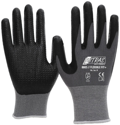 Nitras sécurité gant de mécanicien nitras flexible fit+ taille de gant 9 picots gris sw flexible fit+