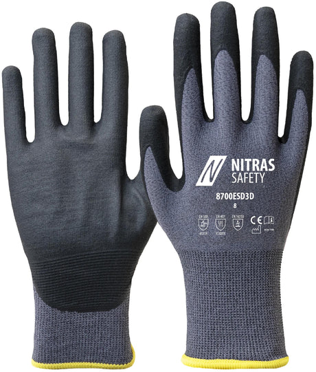 Gant de travail flexible Nitras Safety Nitras 8700esd3d . gant gris taille 7 nitras