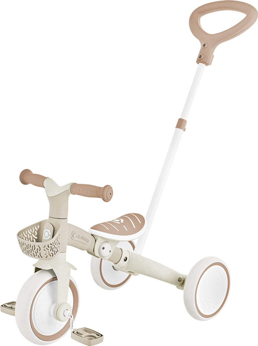 Tricycle et vélo d'appartement Globber 3en1 - tricycle d'apprentissage - 12 à 36 mois - plastique recyclé - couleur sable