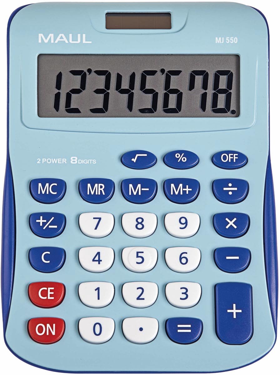 Calculatrice de bureau Maul MJ 550 à piles, à énergie solaire, bleu clair, nombre de positions d'affichage : 8