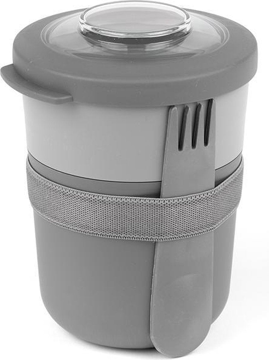 Amuse life - pot à déjeuner - tasse à petit-déjeuner - bol du matin à midi - avec cuillère et support - 2 compartiments 450 + 150 ml - gris