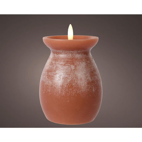 Vase bougie d'intérieur Lumineo LED avec effet flamme et minuterie dia10x16cm terra fonctionne avec 2 piles AA (excl)<br> <br>