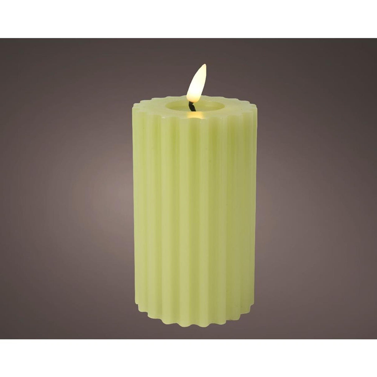 Lumineo bougie LED effet flamme nervurée h12,3cm vert