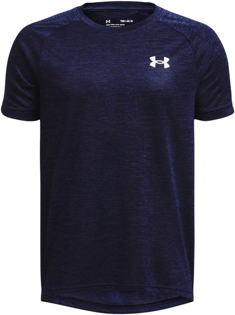Under armour ua tech 2.0 ss-blu chemise de sport pour garçons - marine minuit - blanc