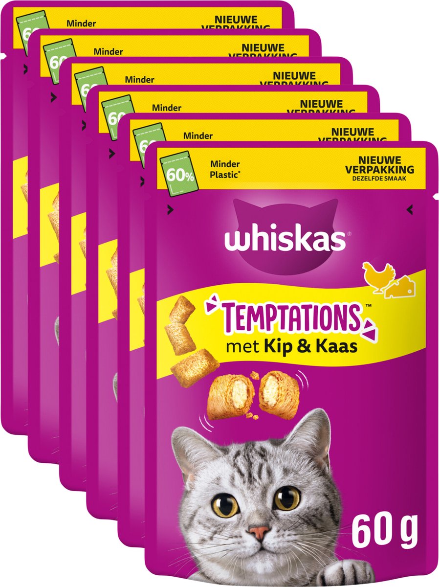 Whiskas snacks pour chats - friandises tentations - poulet et fromage - 6x60g