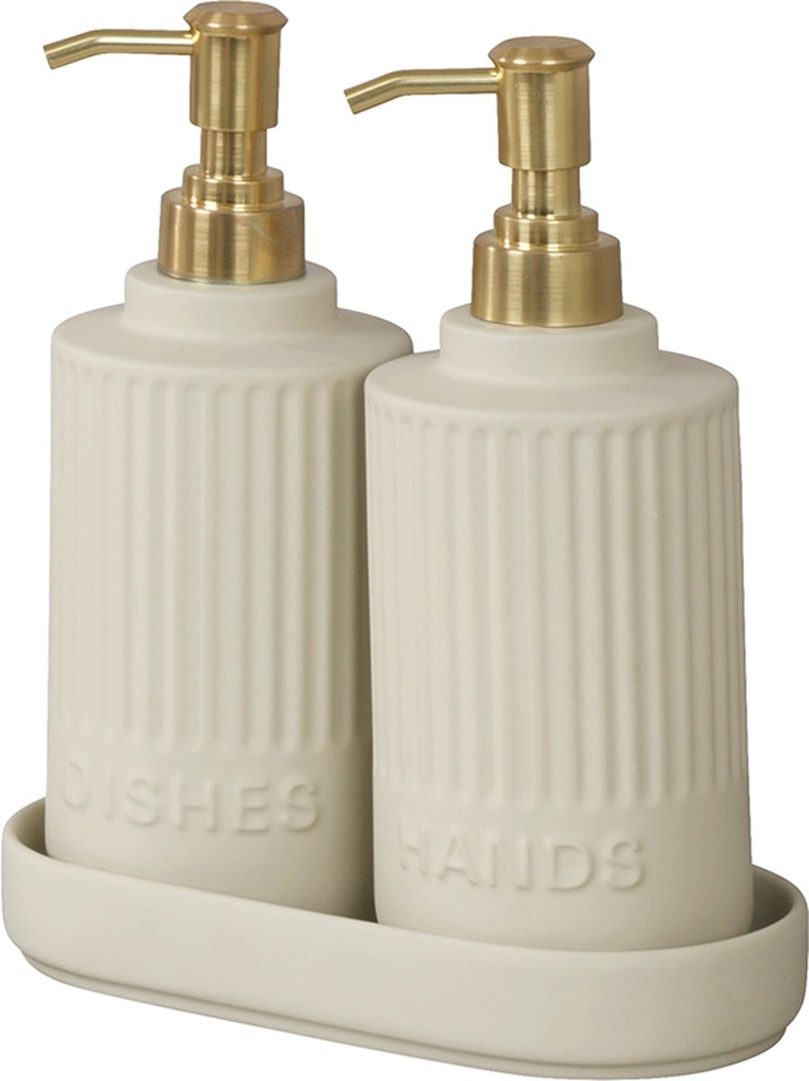 Distributeur de savon et liquide vaisselle Wenko - crème - 2x 550 ml