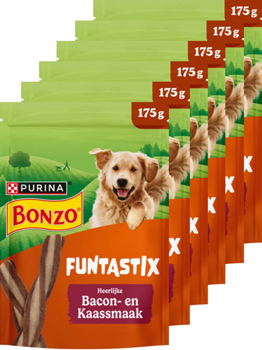 Bonzo funtastix - snacks pour chiens - fromage bacon - 6 x 175 g
