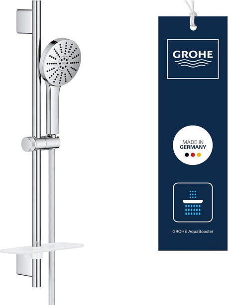 Grohe vitalio joy+ 120 set de douche avec barre de douche - avec pomme de douche, flexible de douche, porte-savon - 3 types de jets - aqua booster - économie d'eau (7l min) - chrome