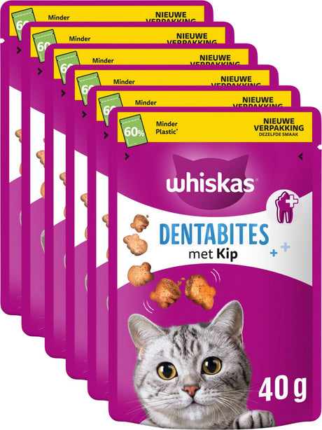 Gâteries dentaires Whiskas - snacks pour chats - poulet - 6 x 40 g