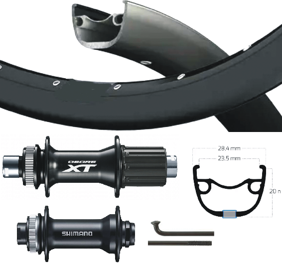 Shimano XT Alivio Wielset 28 29 pulgadas Cass 8-11 Velocidad a través de Axxle Negro