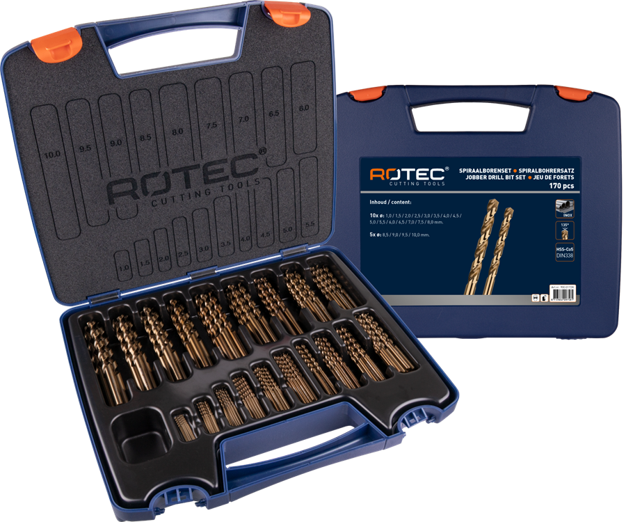 Jeu de forets hélicoïdaux Rotec 1-10x0,5 mm hss-e 170 pièces