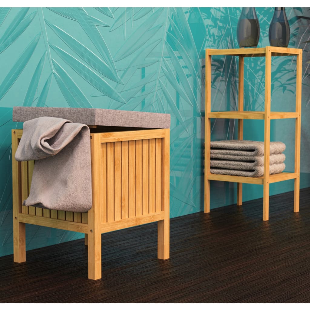 Panier à linge 2-en-1 EISL avec coussin de siège 39x39x52,5 cm de bambou