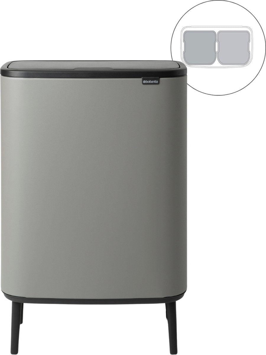Brabantia bo touch bin hi poubelle - 2 x 30 litres - tri des déchets - béton minéral gris