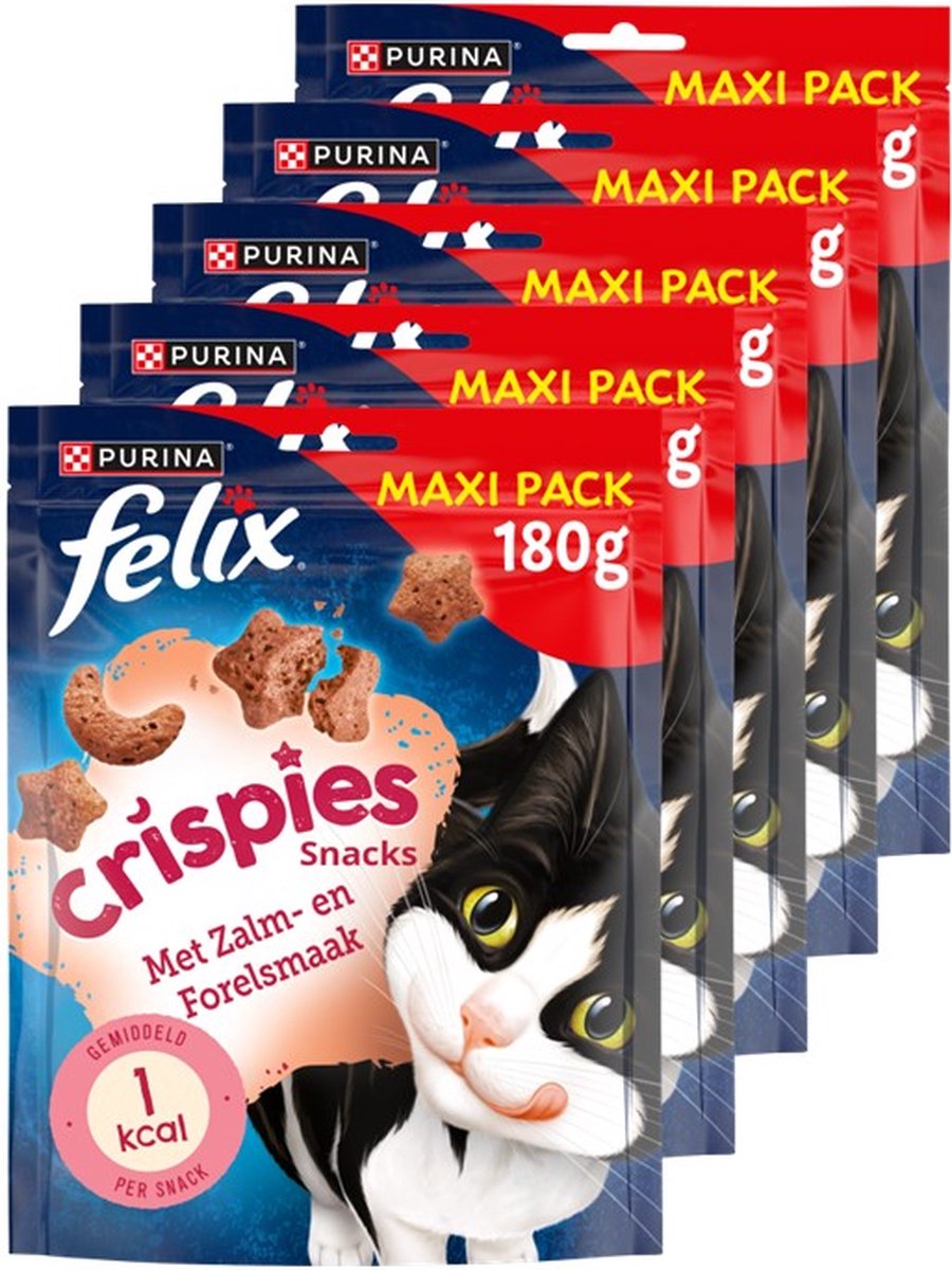 Felix crispies maxipack - snack pour chat - friandises pour chat - truite saumonée - 5 x 180g