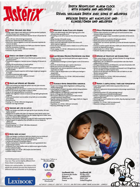 Réveil veilleuse Lexibook idefix avec sons