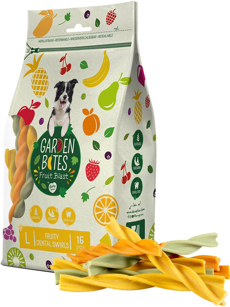 Garden Bites duvoplus - snacks pour chiens tourbillonnants dentaires fruités - friandises pour chiens - végétarien sans gluten - grand 15pcs