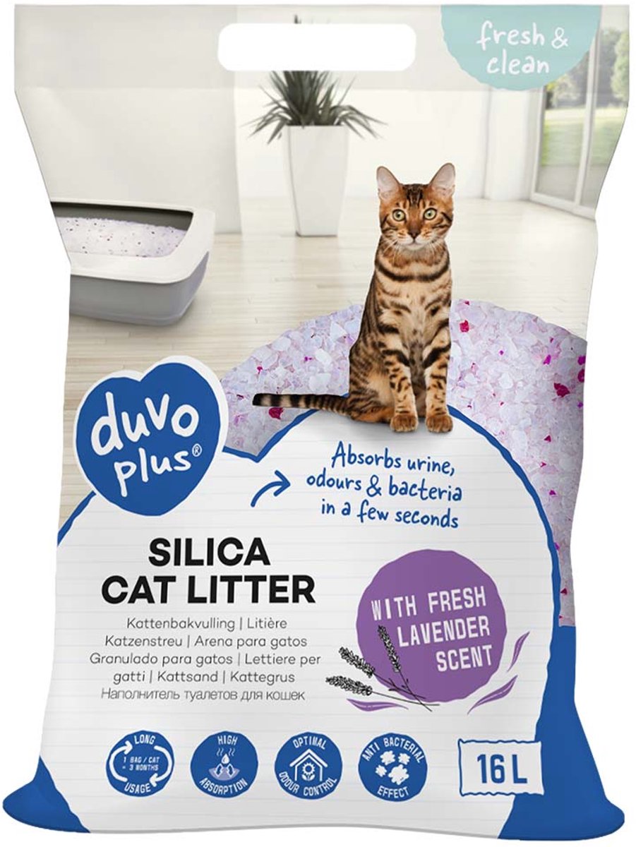 Duvo plus frais propre litière pour chat premium silice lavande pour bacs à litière pour chat 16l 6,3kg