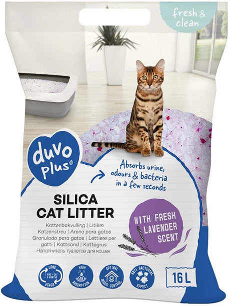 Duvo plus frais propre litière pour chat premium silice lavande pour bacs à litière pour chat 16l 6,3kg