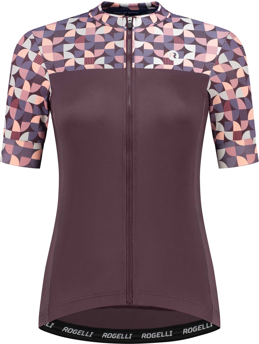 Rogelli essential graphic fietsshirt - korte mouwen - dames - burgundy - maat m