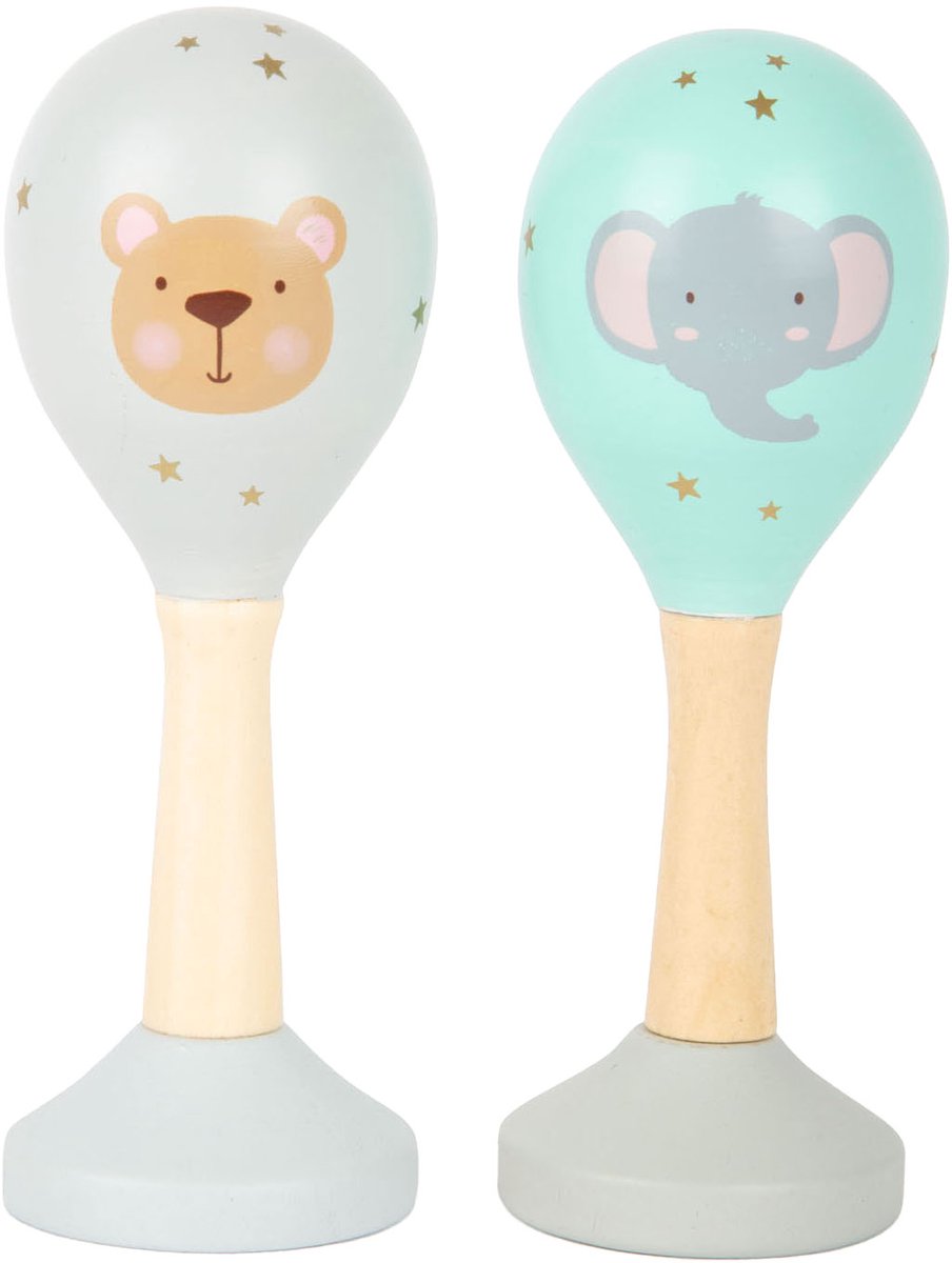 Small foot - hochet bébé en bois maracas animal, lot de 2