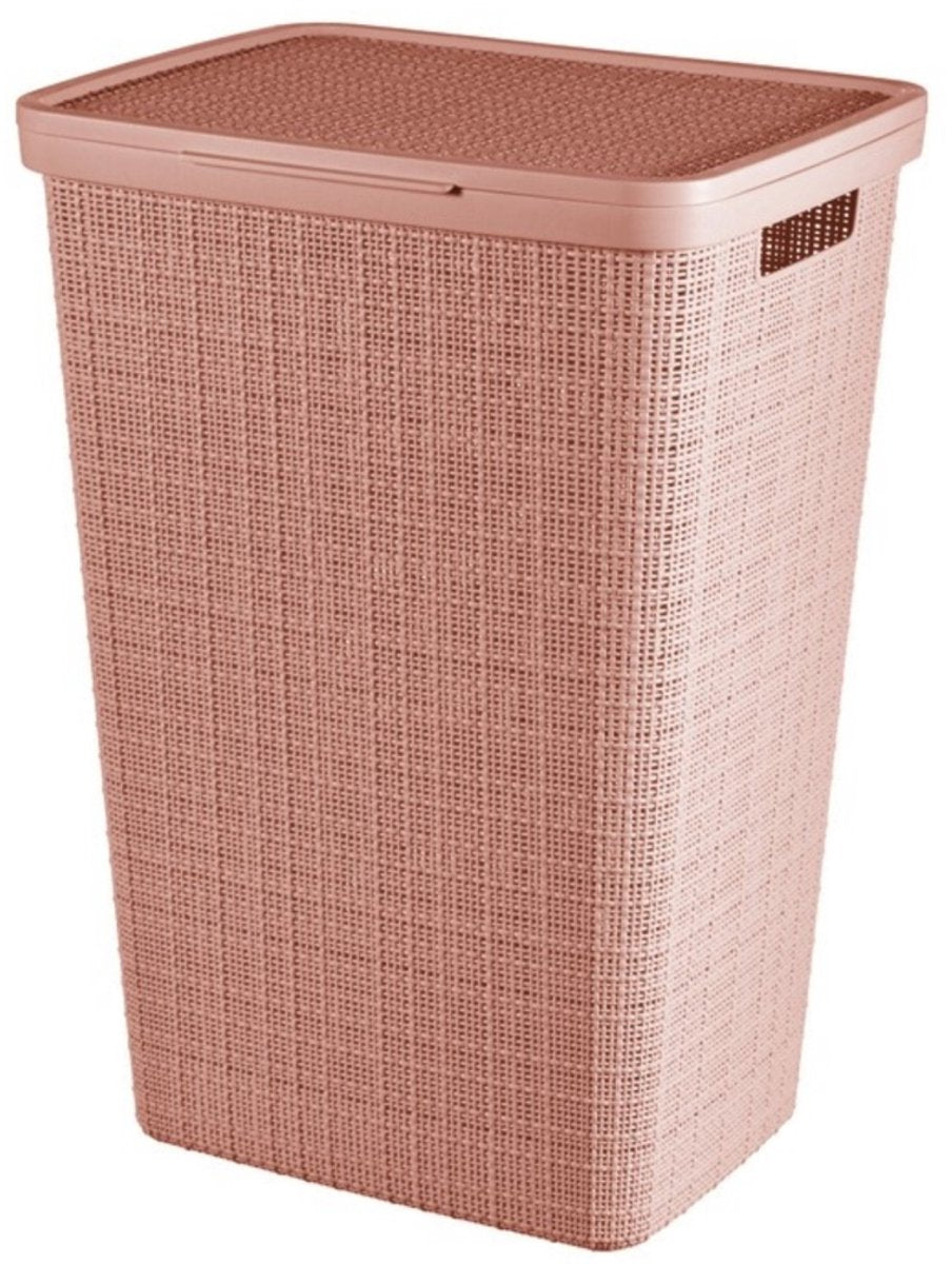 Curver panier à linge avec couvercle aspect jute 58l rose