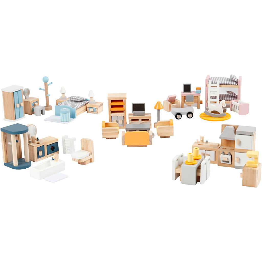 Meubles Viga pour maison de poupée, dimensions 2x2x7,5 cm, 40 pièces 1 set