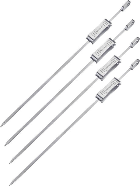 Brochettes de barbecue Westmark 42 cm - idéales pour préparer du chachlik ou d'autres brochettes de barbecue, incl. curseur - acier inoxydable, 4 pièces
