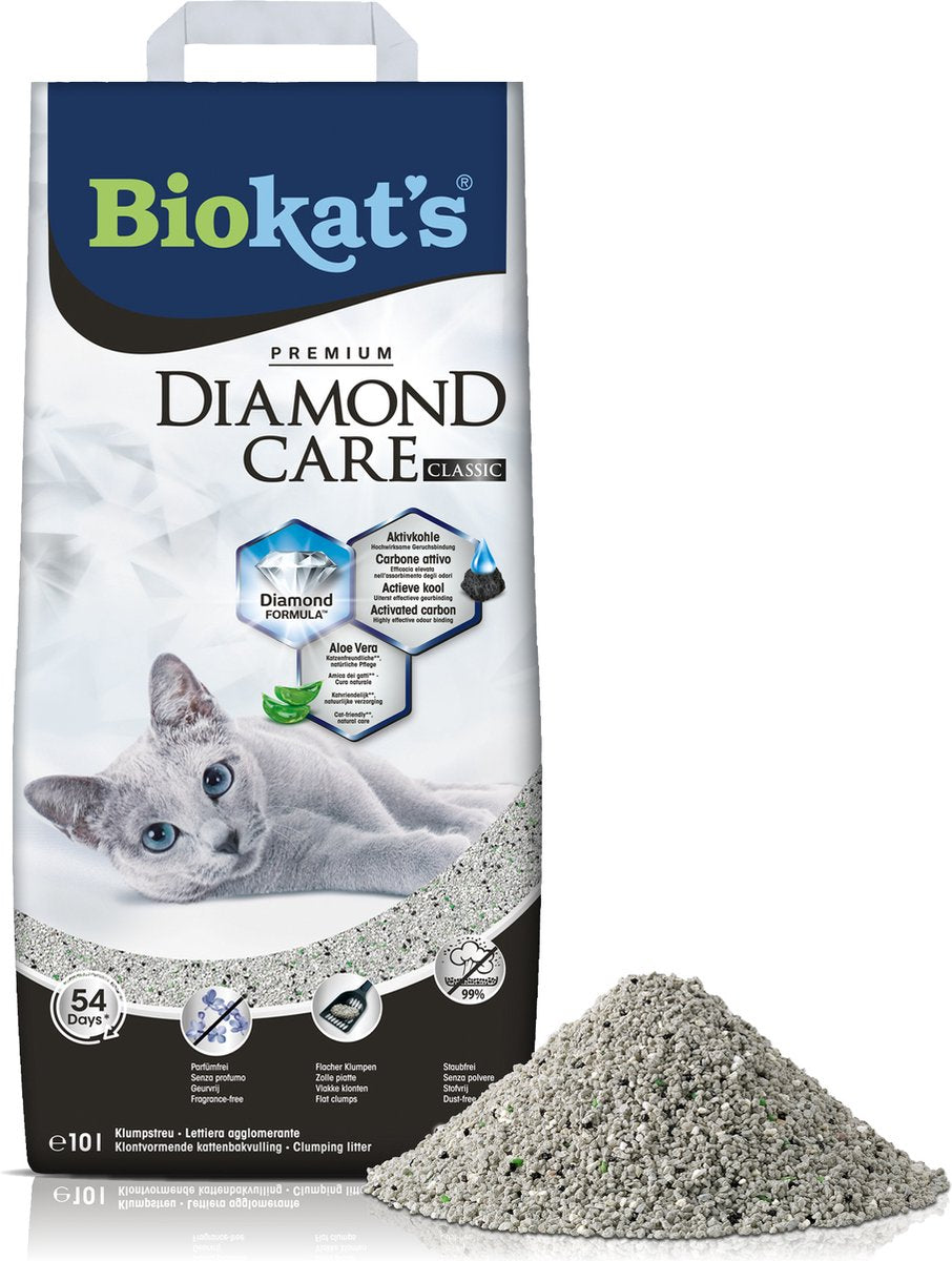 Biokat's Diamond Care Classic - 10 l - litière pour chat - agglomérante - sans odeur - charbon actif
