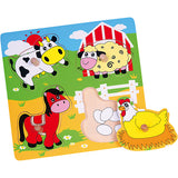 Viga puzzles boutons en bois, animaux de la ferme, dim. 22x22 cm, 4 parties, 1 pièce