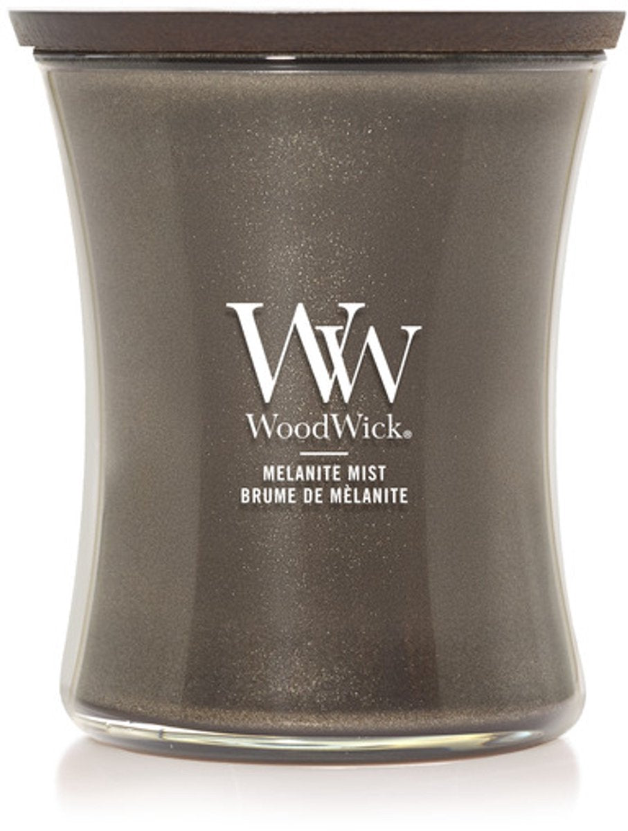 Bougie parfumée Woodwick hourglass medium - brume mélanite - anthracite - 60 heures de combustion