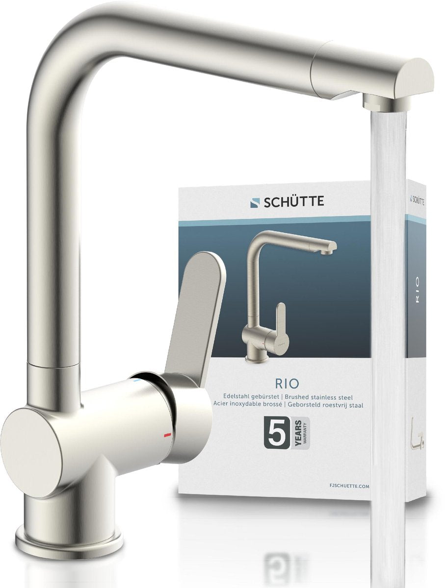 Robinet de cuisine Schütte rio design - mitigeur - bec haut et pivotant - poignée latérale - aspect acier inoxydable