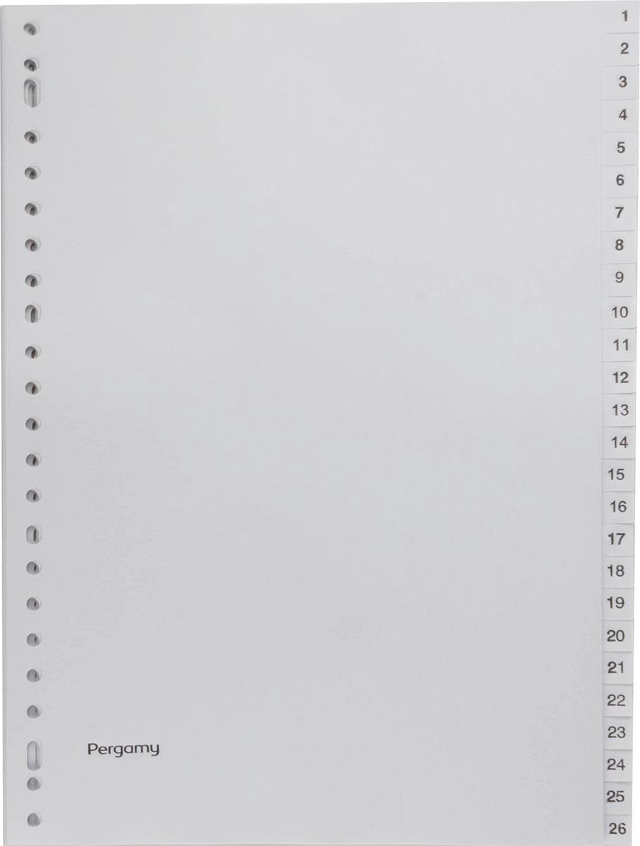 Onglets Pergamy, pi a4, perforation 23 trous, pp gris, jeu 1-52